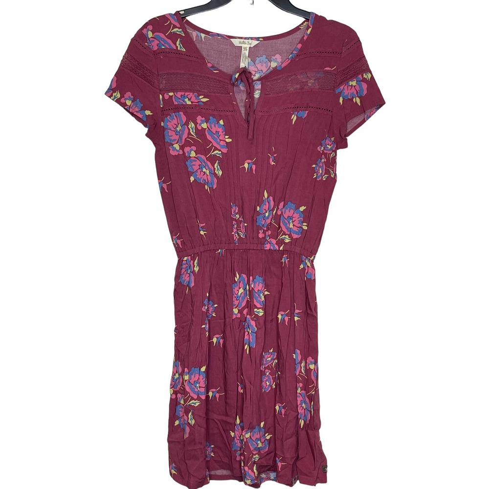 Matilda Jane Women Dress Art Class Cinched Waist Crochet‎ Floral Maroon Size XS